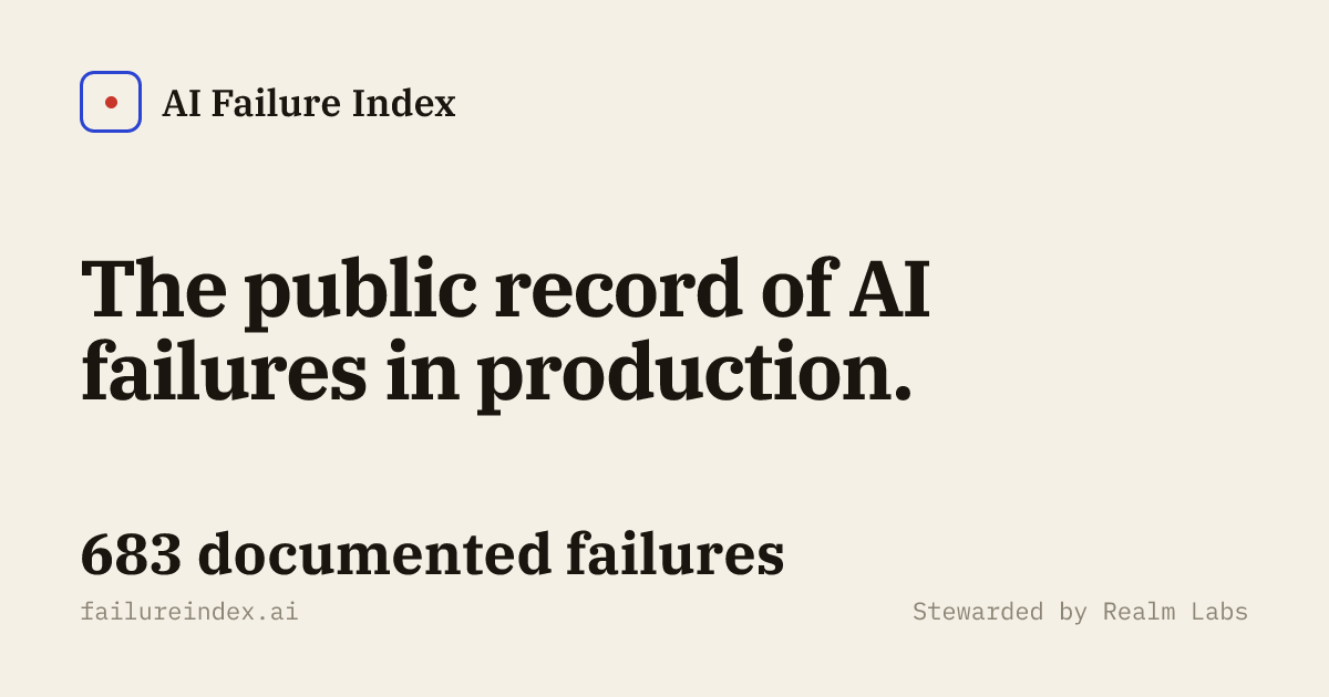 AI Failure Index: real AI failures in production, stewarded by Realm Labs